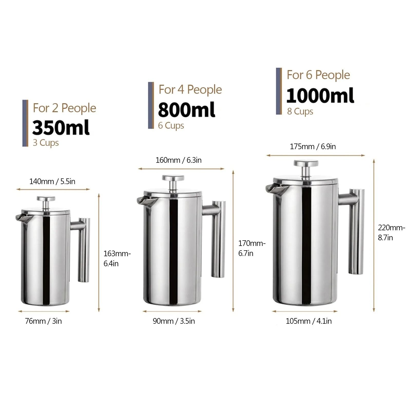 Stainless Steel Double Walled French Press Coffee Maker Pot
