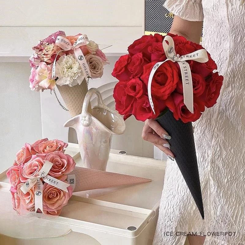 Thick Cardboard Flower Cone Packaging Elegant Bouquet Wrapping Paper