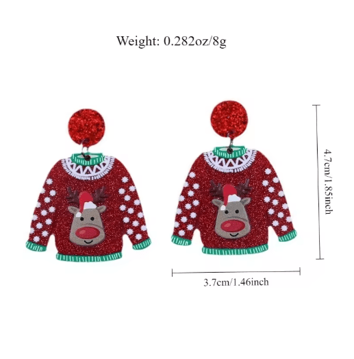 Festive Christmas Sweater Earrings Acrylic Santa and Snowflake Holiday Dangle Earrings