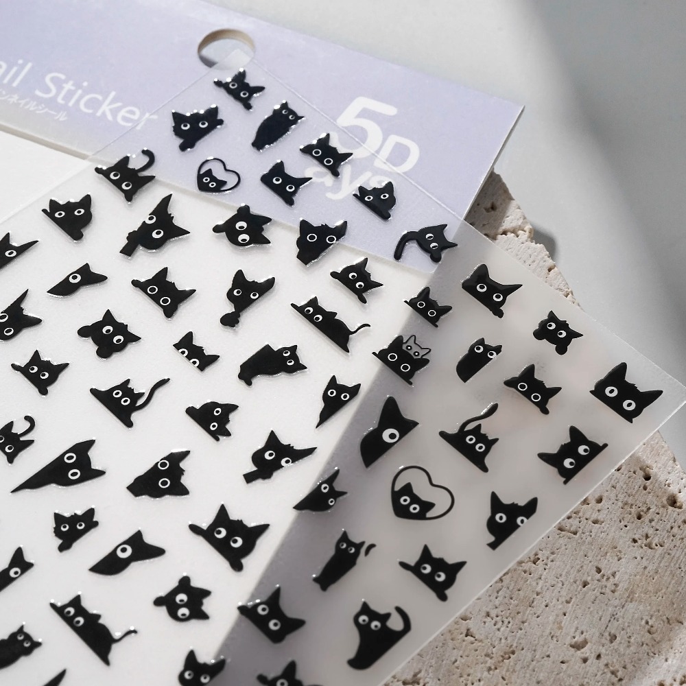 Black Cat Nail Stickers Cute Cartoon Nail Art Decals