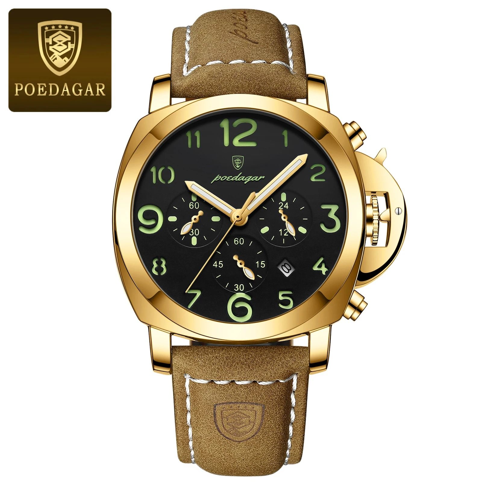Luxury Military Waterproof Watch with Luminous Leather Strap Quartz Movement