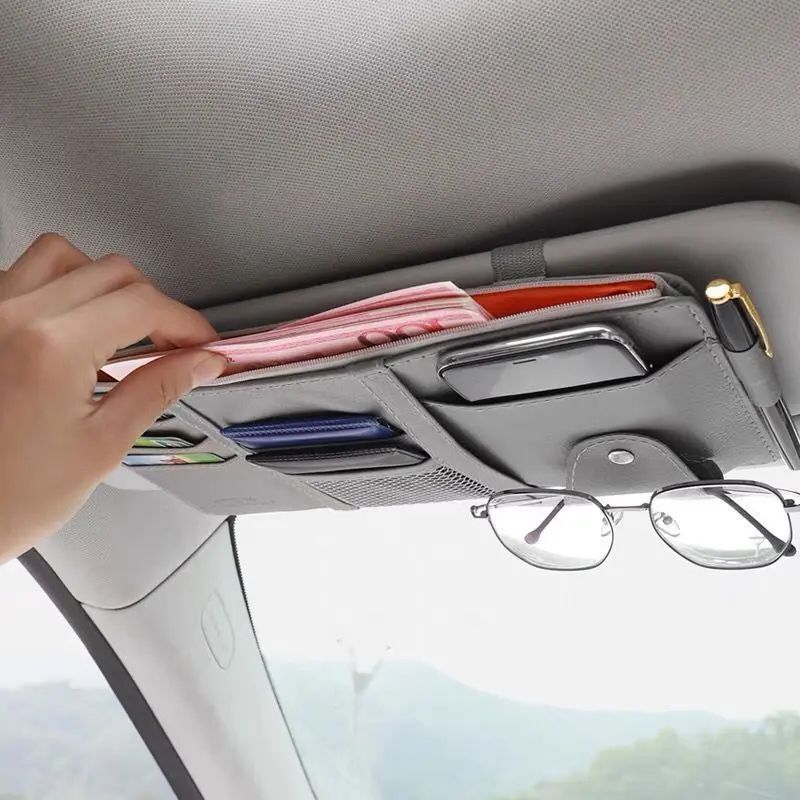 Car Sun Visor Organizer Pouch with sunglasses holder & Card Slots (License, Tickets, Receipts)