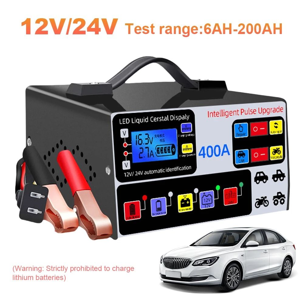 Smart Car Battery Charger 12V 24V with LCD Display Pulse Repair