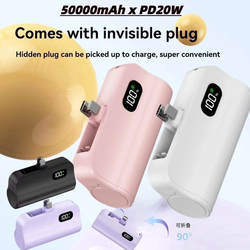 Mini Capsule 50000mAh Power Bank – Ultra-Portable Wireless Fast Charging Battery for iPhone & Samsung