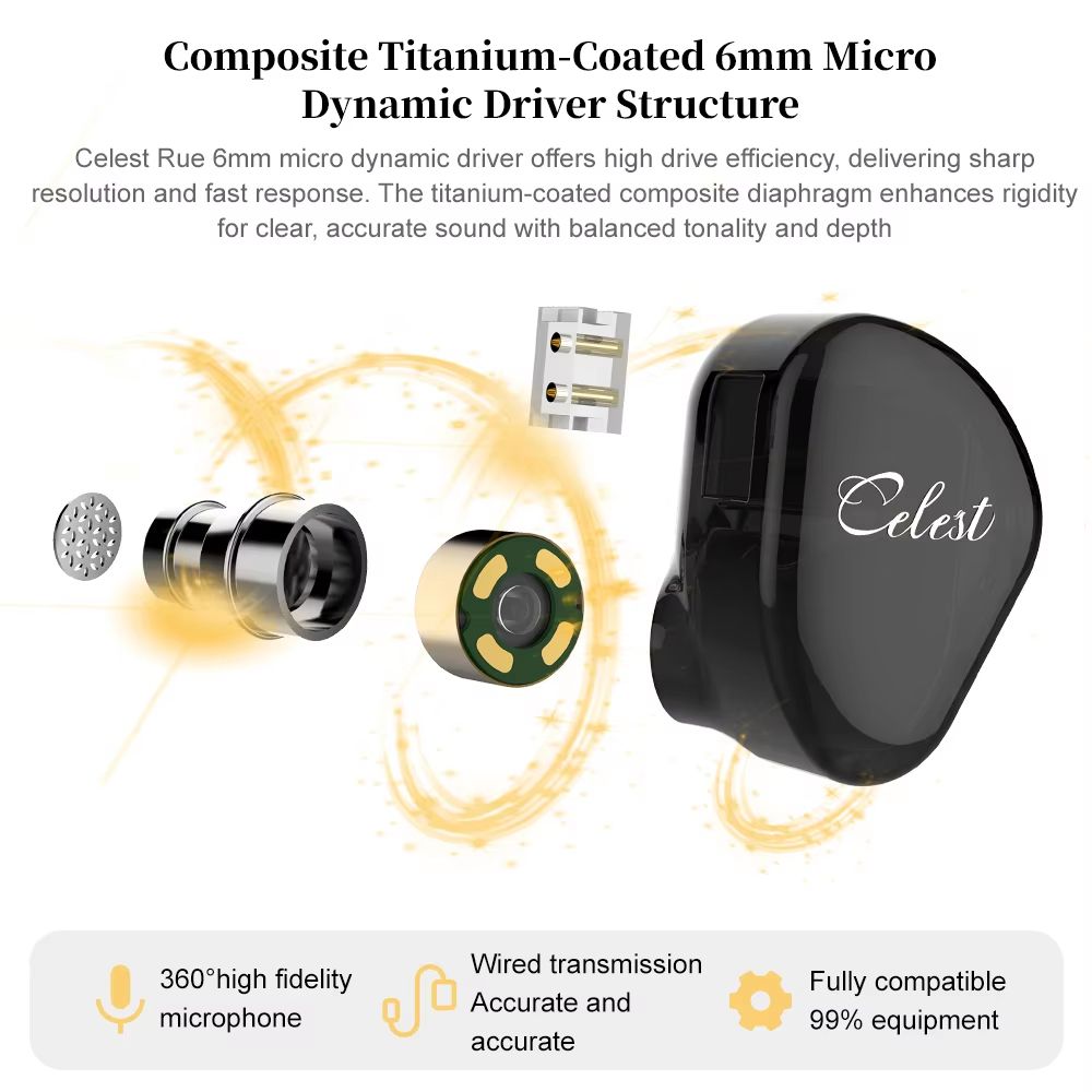 Kinera Celest Rue In-Ear Monitors – HiFi Earphones with Composite Titanium Diaphragm and 6mm Micro Dynamic Driver