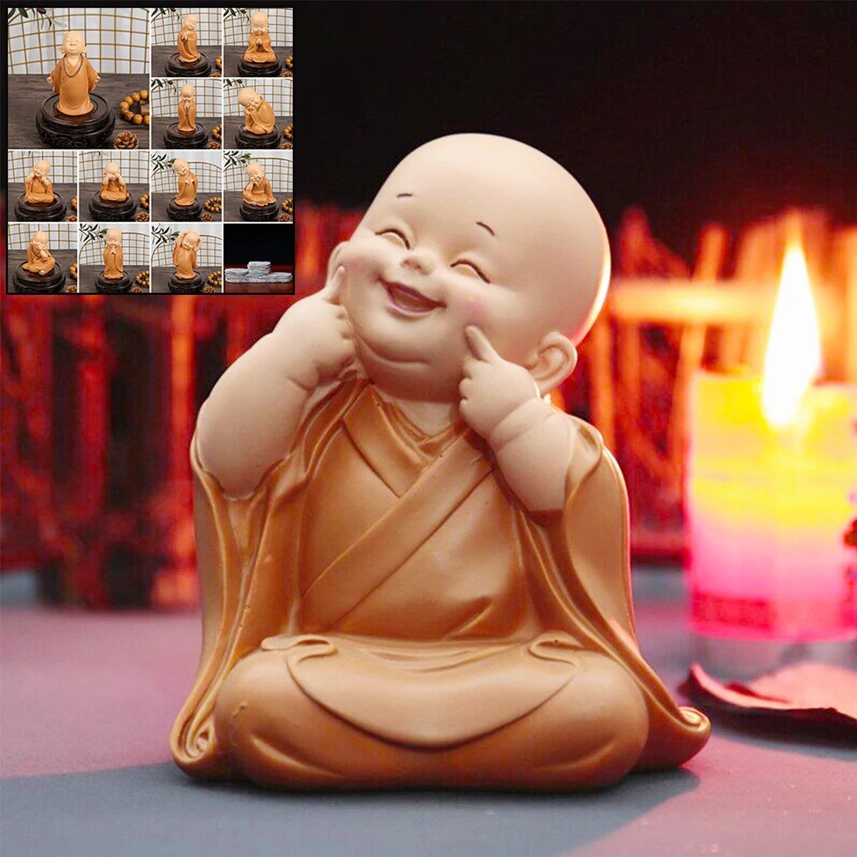 Cute Little Monk Resin Figurine – Handmade Buddha Monk Statue for Desk Decor, Home Decor & Gift Idea