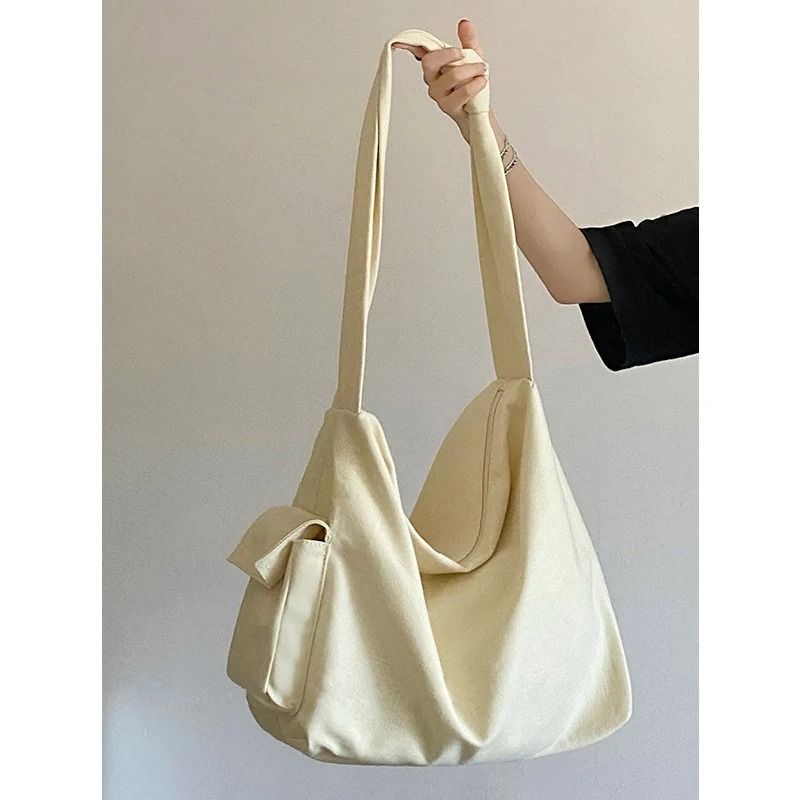 Laid-Back Workwear-Style Large Capacity Canvas Crossbody Bag