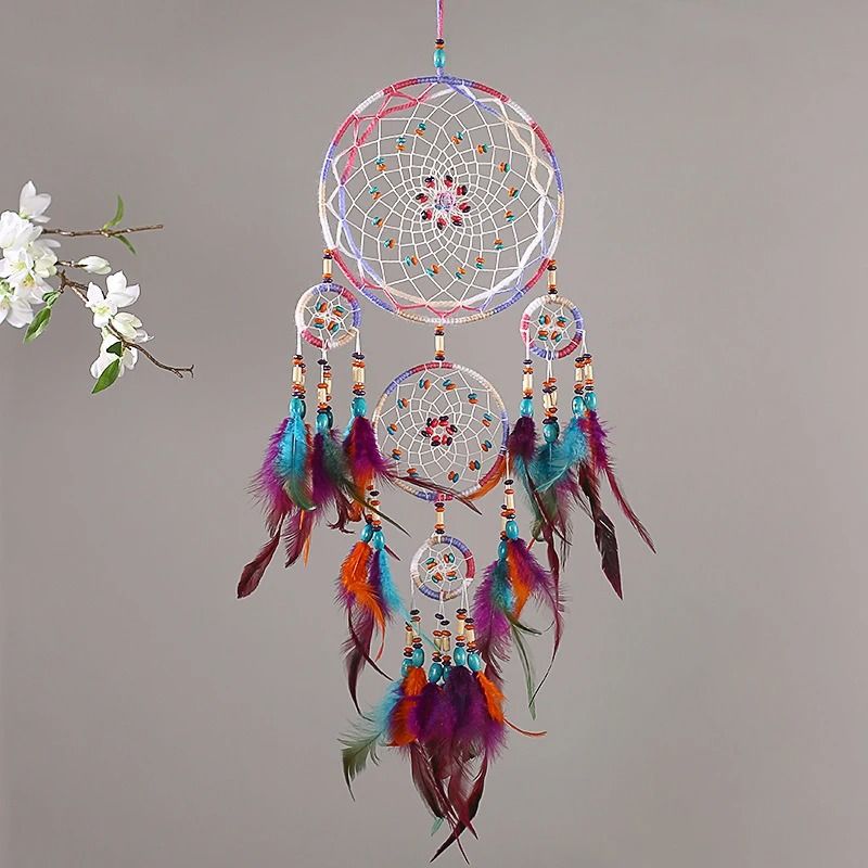 Artisan Five-Ring Dream Catcher | Handmade Grand Cascading Wall Pendant | Professional Executive Bedroom Sanctuary Decor