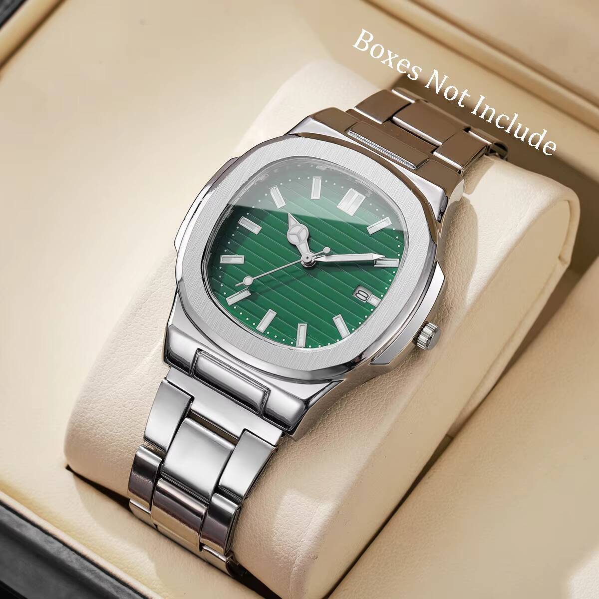 Luxury Men Watches, Business Quartz Watch, Square Dial, Stainless Steel Strap, Calendar Mens Clock Without Box