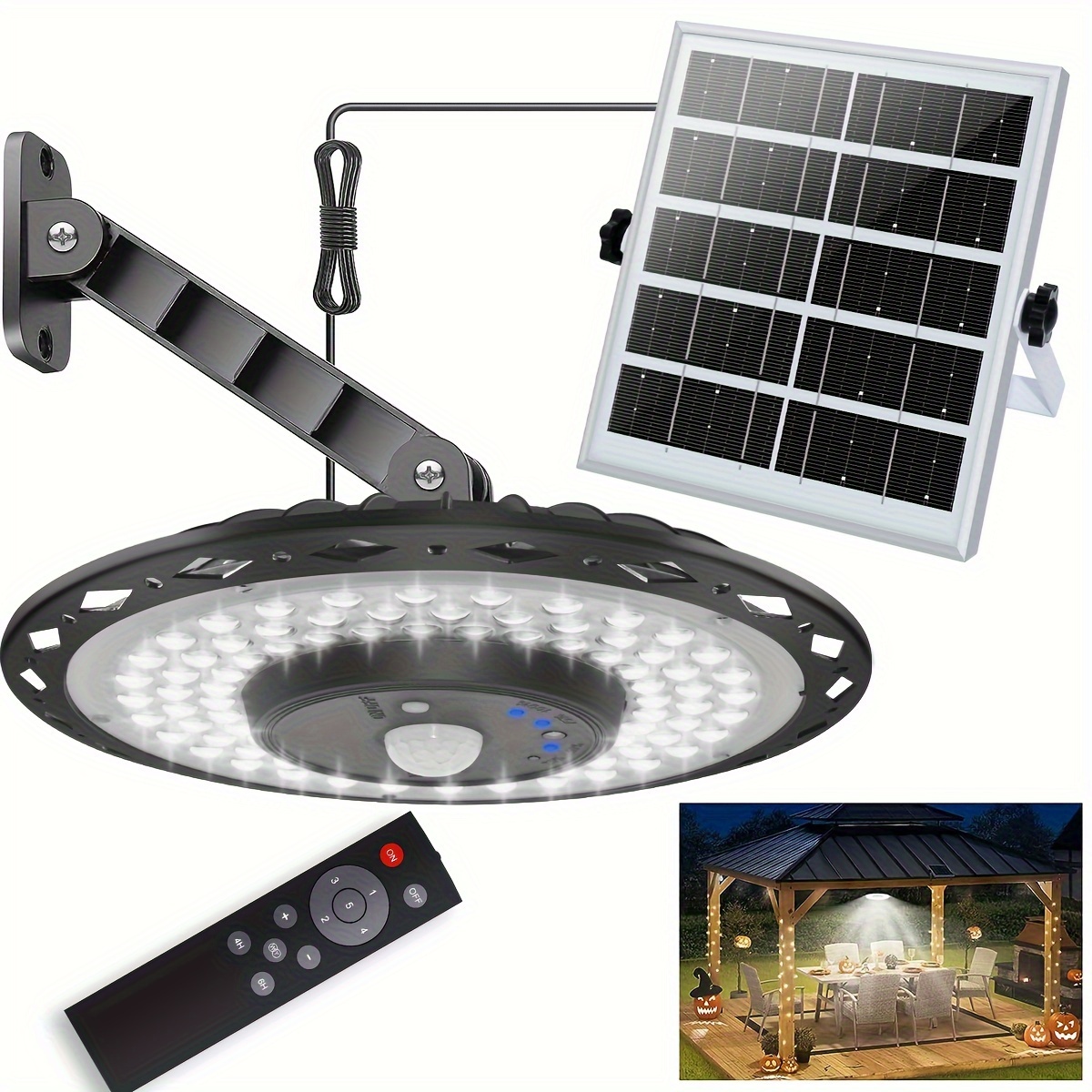 Dimmable Outdoor Solar Pendant Lights Adjustable Color Brightness, Remote Solar Lamp with IP65 Waterproof Design