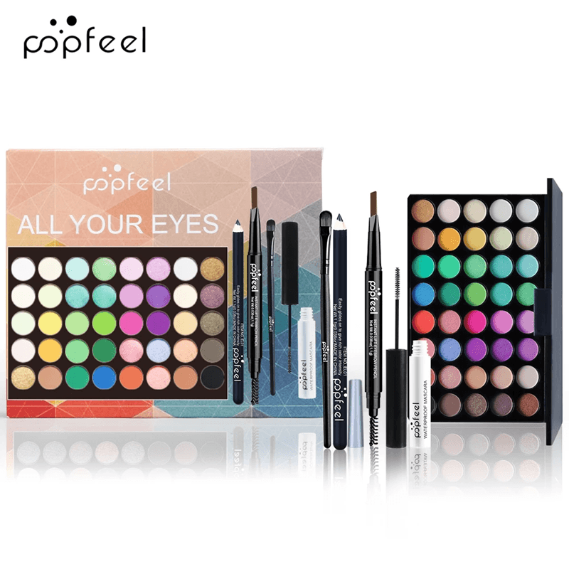 POPFEEL Eye Makeup Set – Eyeshadow Palette, Eyeliner, Mascara, and Eyebrow Pencil Gift Kit for Women