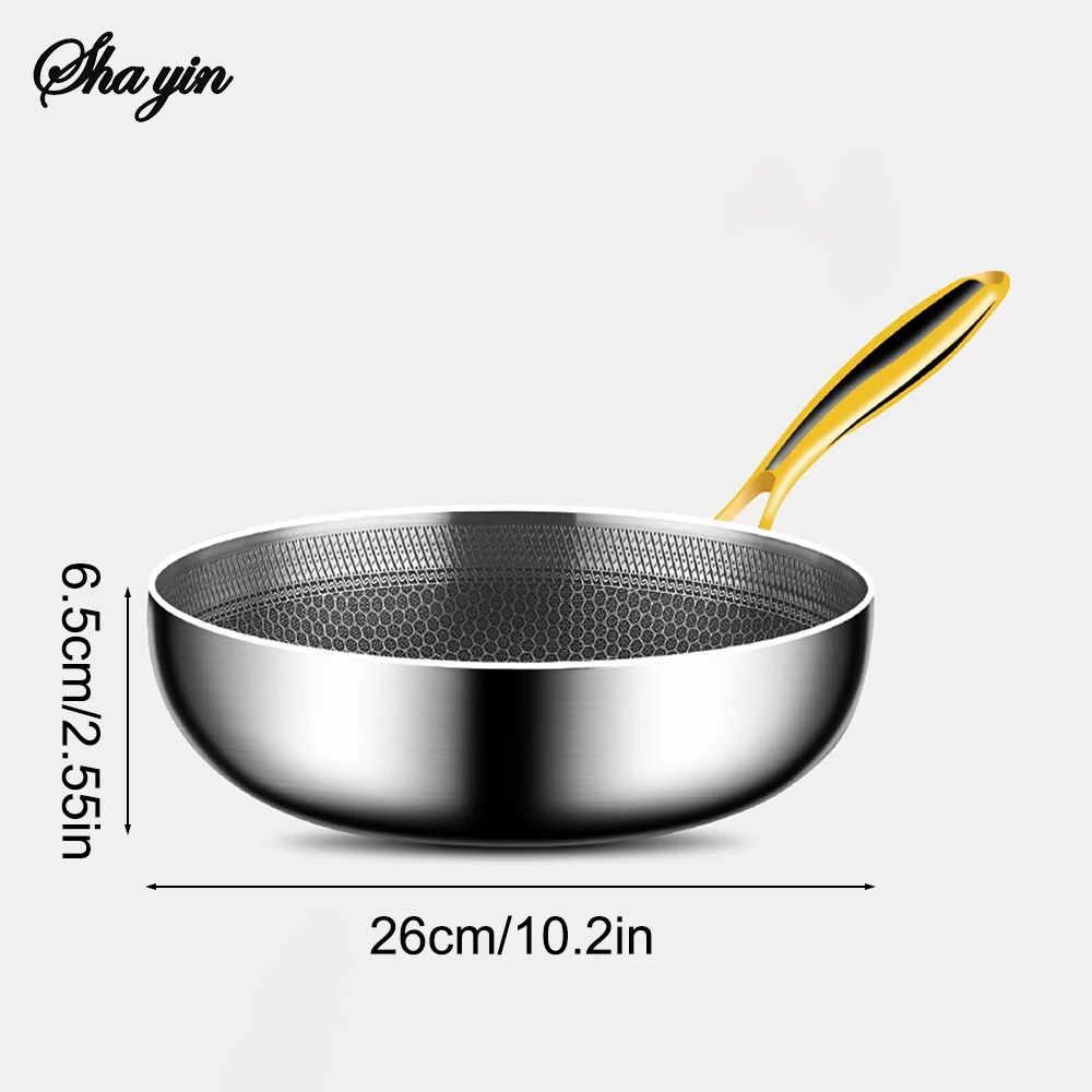 Stainless Steel Frying Pan Wok, Non-stick Cooking Pot, Honeycomb Steak Pan, Gas Stove Induction-Compatible Kitchen Cook
