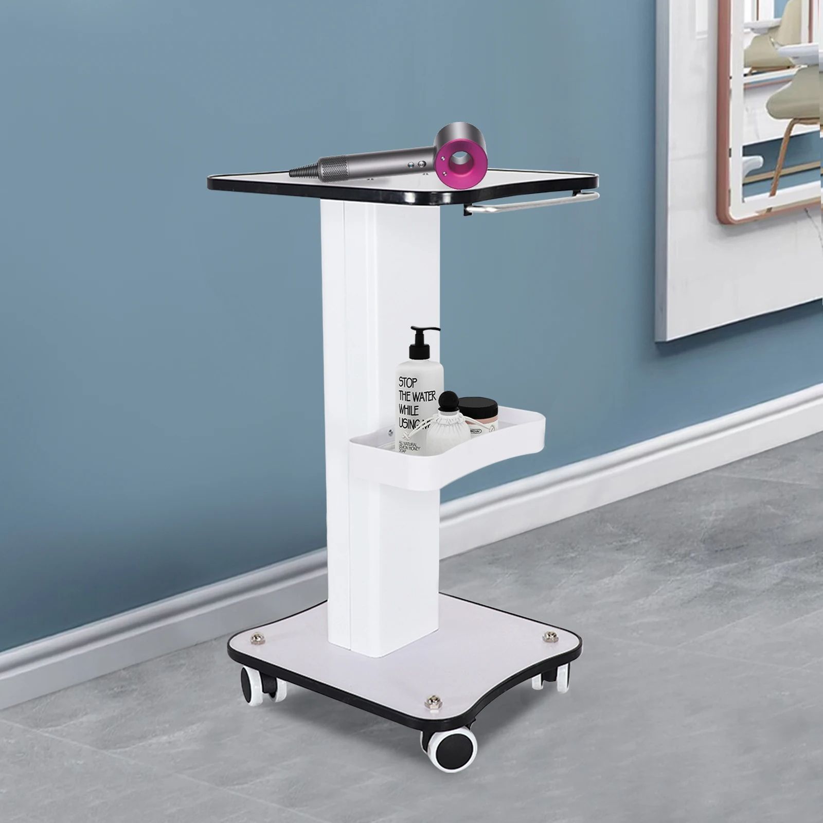 3-Tier Rolling Trolley Cart for Beauty Salons, SPA Equipment Machine Holder Organizer with Push Handle