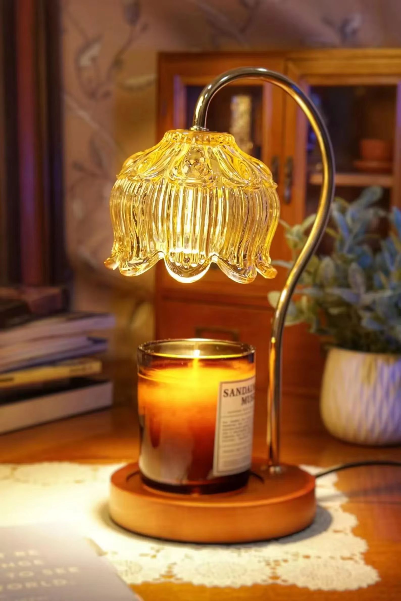 Vintage Flower Candle Warmer Lamp Dimmable Candle Warmer Lamp with Timer Home Decor Gift