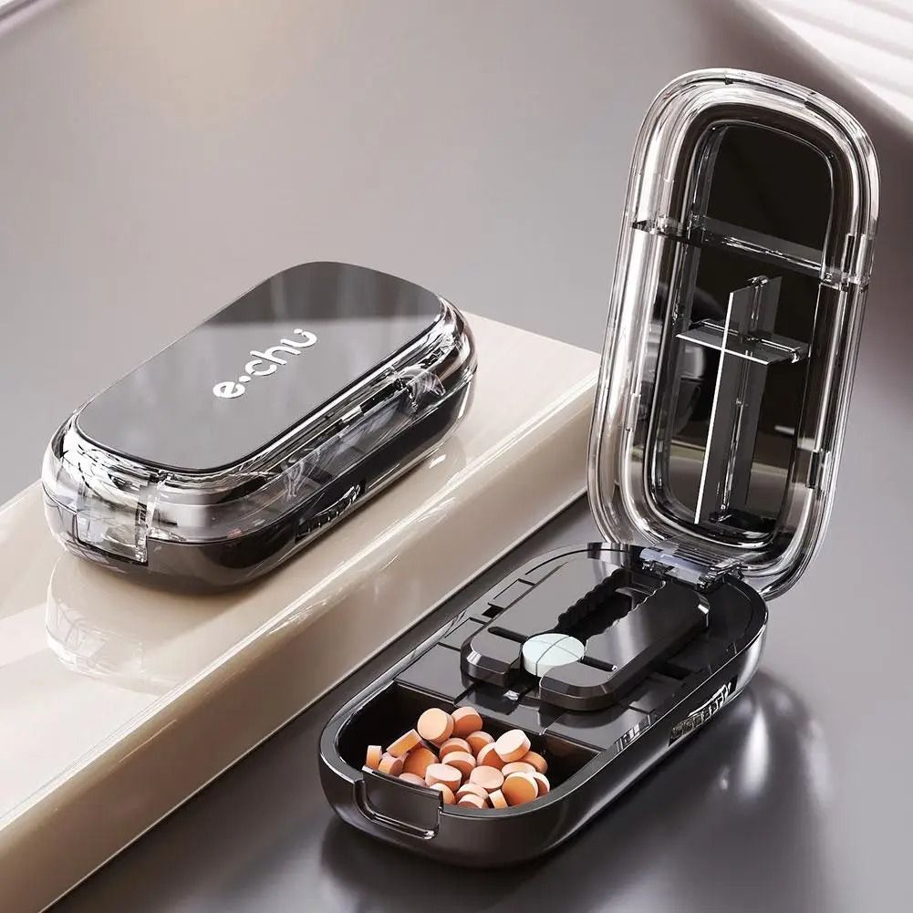 Adjustable Pill Cutter and Crusher with Storage Box for Medication Organization