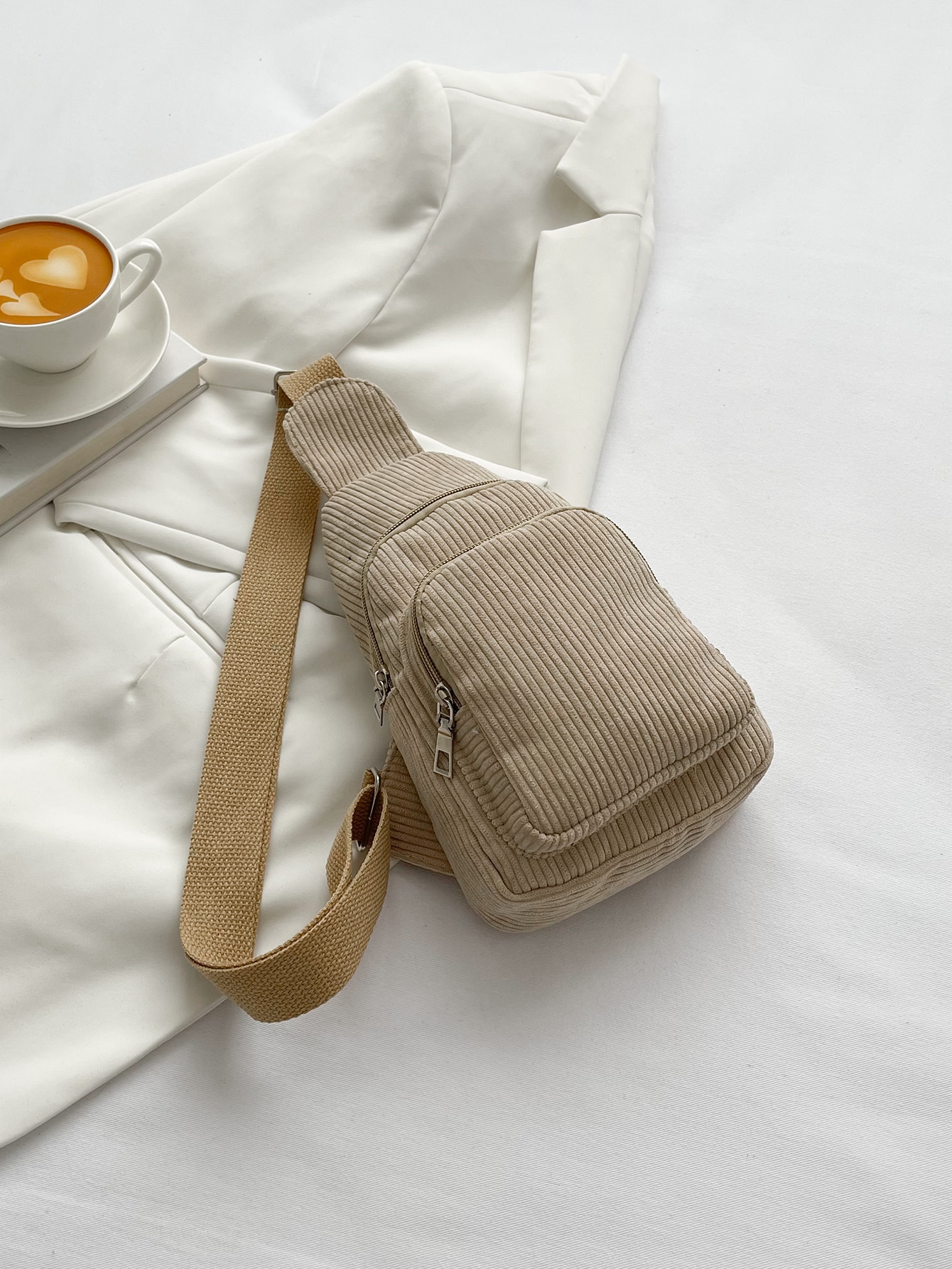 Corduroy Crossbody Chest Bag for Women Lightweight & Soft Korean Style Casual Small Waist Bag Versatile Pure Color