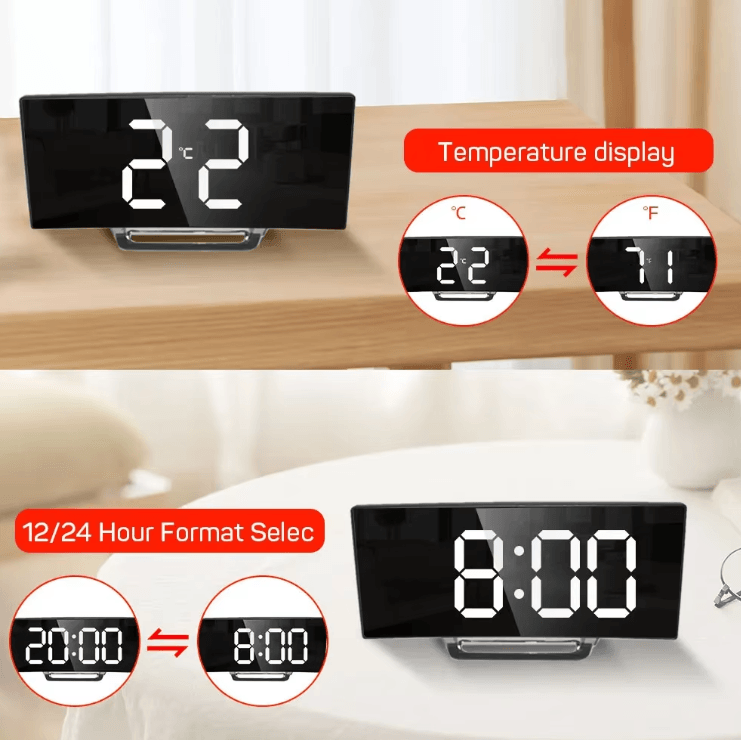 Large LED Digital Alarm Clock – Temperature Display Bedside Clock with Adjustable Brightness