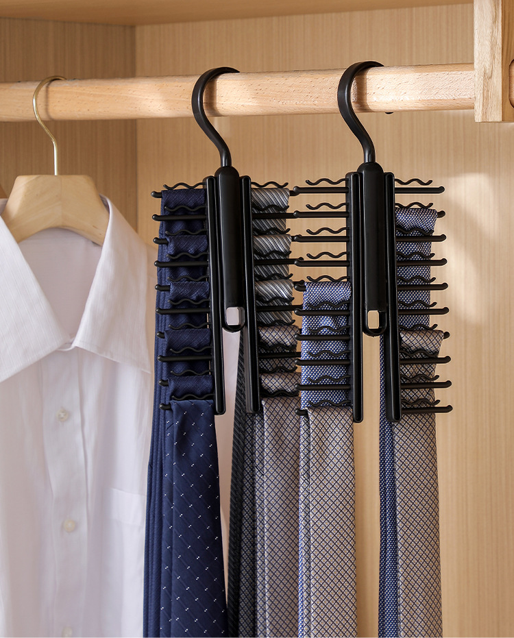 Adjustable Belt Scarf Tie Rack Holder, Compact Rotating Plastic Hanger