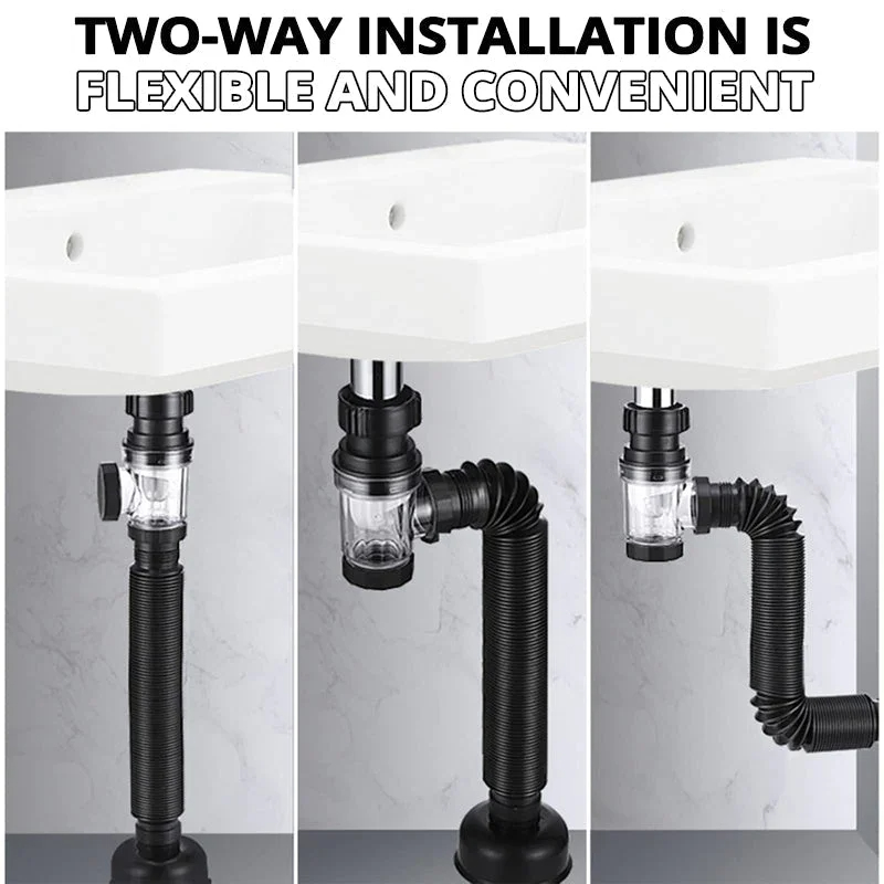 Flexible Anti Odor Sink Drain Pipe with Retractable Deodorizing Filter