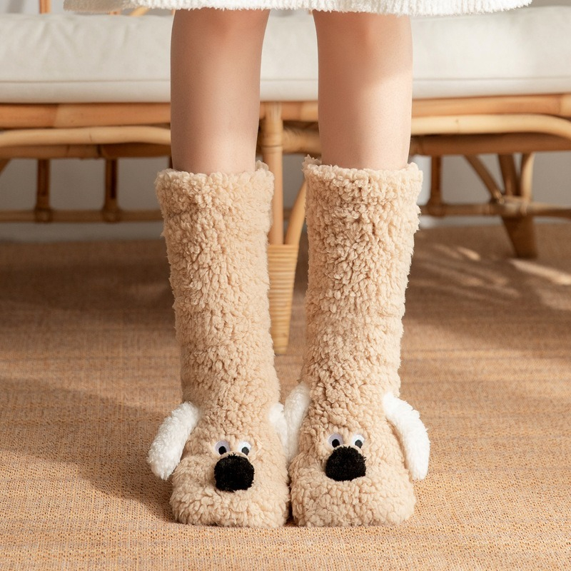 Cartoon Adult Sleep Socks, Winter Socks, New Dog Snow Socks, Carpet Slippers Socks, Leg Covers, Christmas Gift