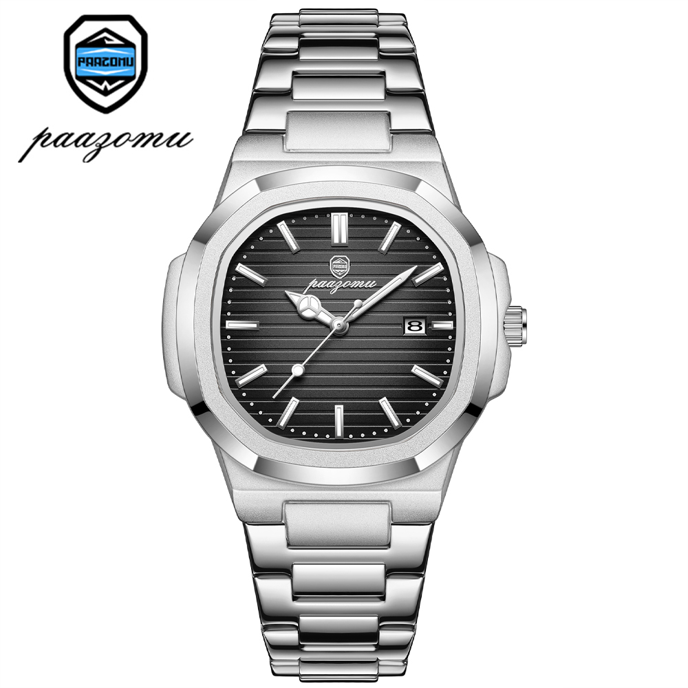 Men Watch Luxury Waterproof, Square Quartz Stainless Steel, Luminous Date Business Male Clock