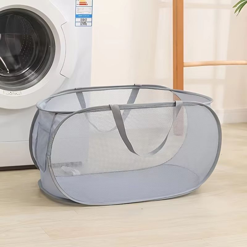 Breathable Mesh Folding Laundry Basket Light Portable Dirty Clothes Storage Organizer with Handles