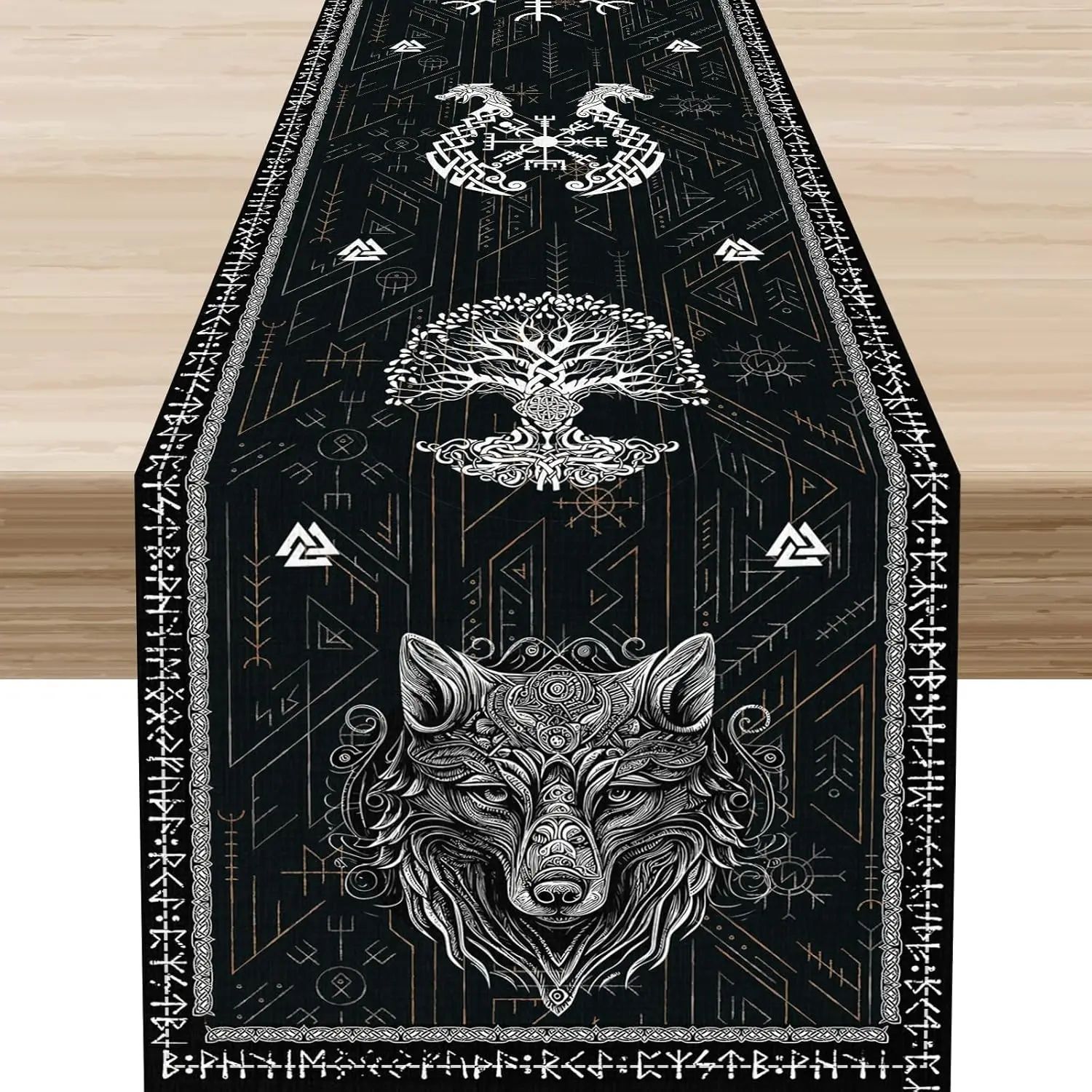 Viking Raven Tree of Life Table Runner for Norse Dining Decor