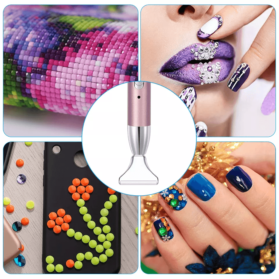 Diamond Painting Drill Pen with LED Light, USB Rechargeable DIY Embroidery Tool with 5 Replaceable Heads