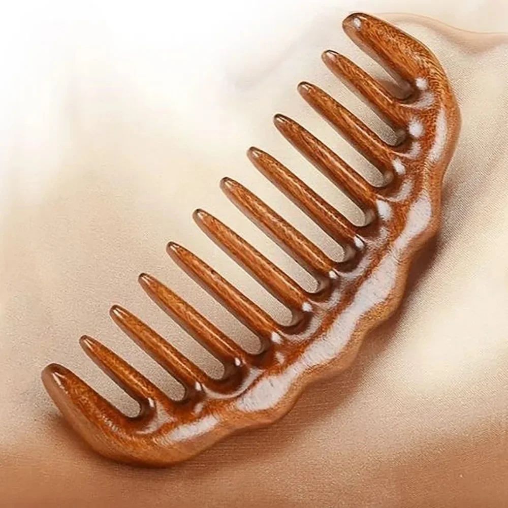 Natural Sandalwood Wide Tooth Comb Anti Static Wooden Detangling Comb Scalp Massage Hair Care Tool