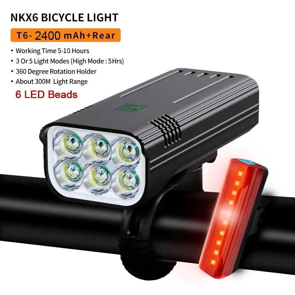 Rechargeable Bike Light Set 10000mAh 3600 Lumens LED Front and Rear Lights