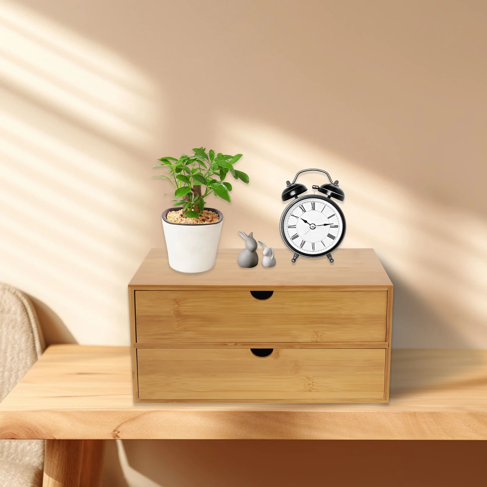 Bamboo Desktop Organizer with 2 Drawers for Desk Storage