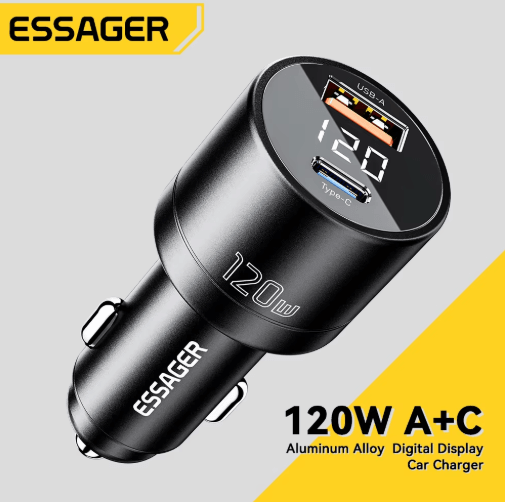 Essager 120W PD Car Charger QC 4.0 & PD 3.0 Fast USB C Adapter