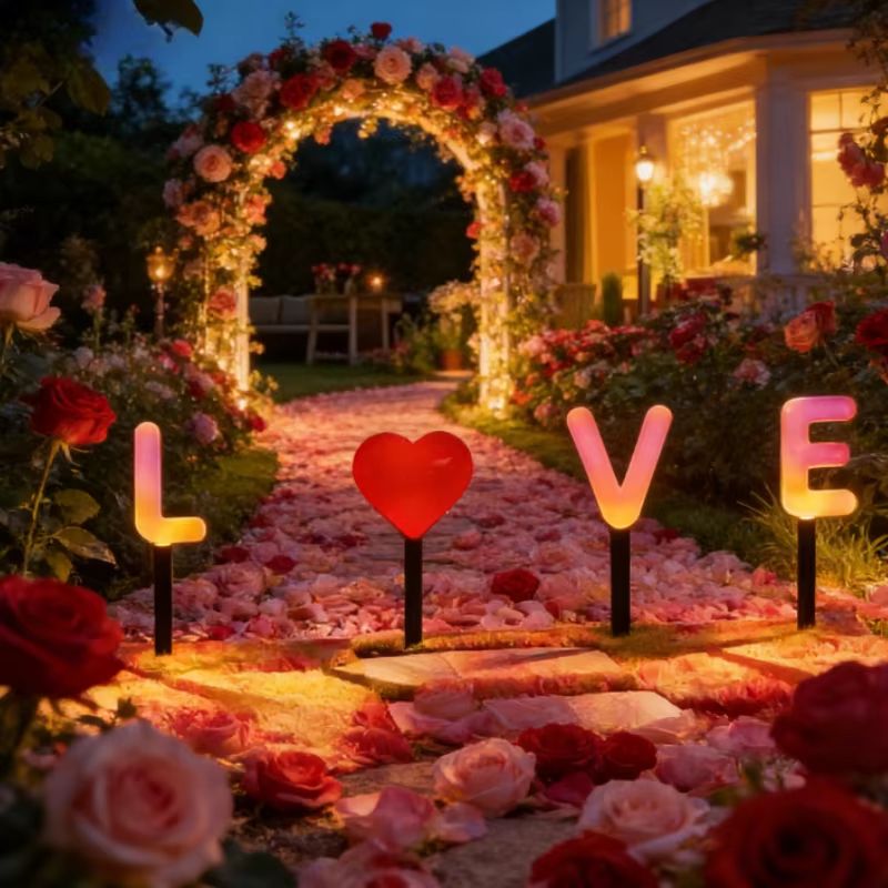 Solar Love Letter Ground Lights 4PCS Waterproof Romantic Garden Pathway Decor
