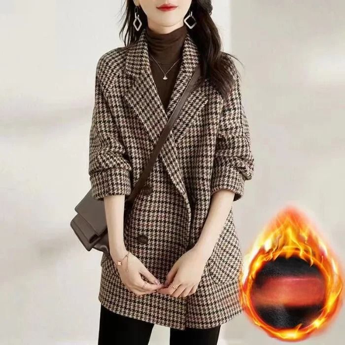 Thousand Birds Plaid Woolen System | Premium Raglan Sleeve Fleece-Lined Thickened Overcoat & Winter Yarn Infrastructure