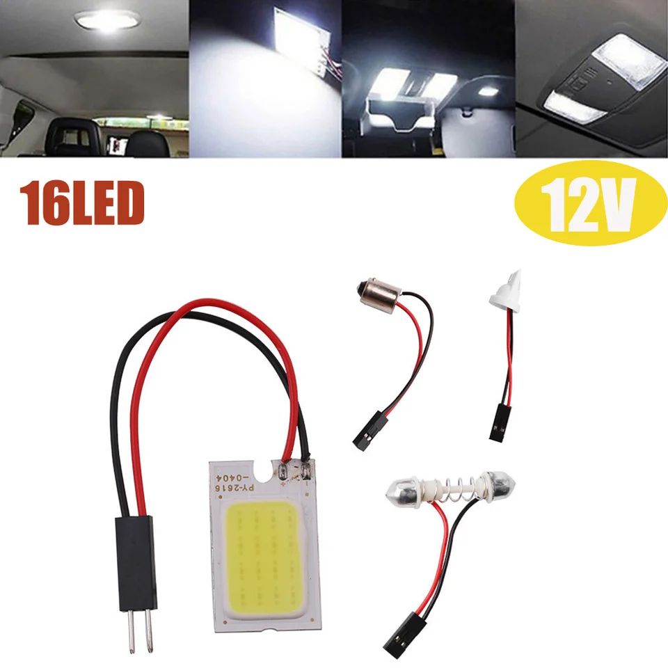 T10 W5W COB LED Interior Car Bulb 16/24/36/48SMD, 6000K Super White Dome Reading Panel Light 12V