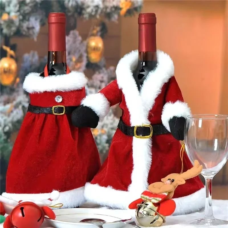 Creative Christmas Wine Bottle Dress Set Golden Velvet Santa Snowman Bottle Covers Holiday Table Decor