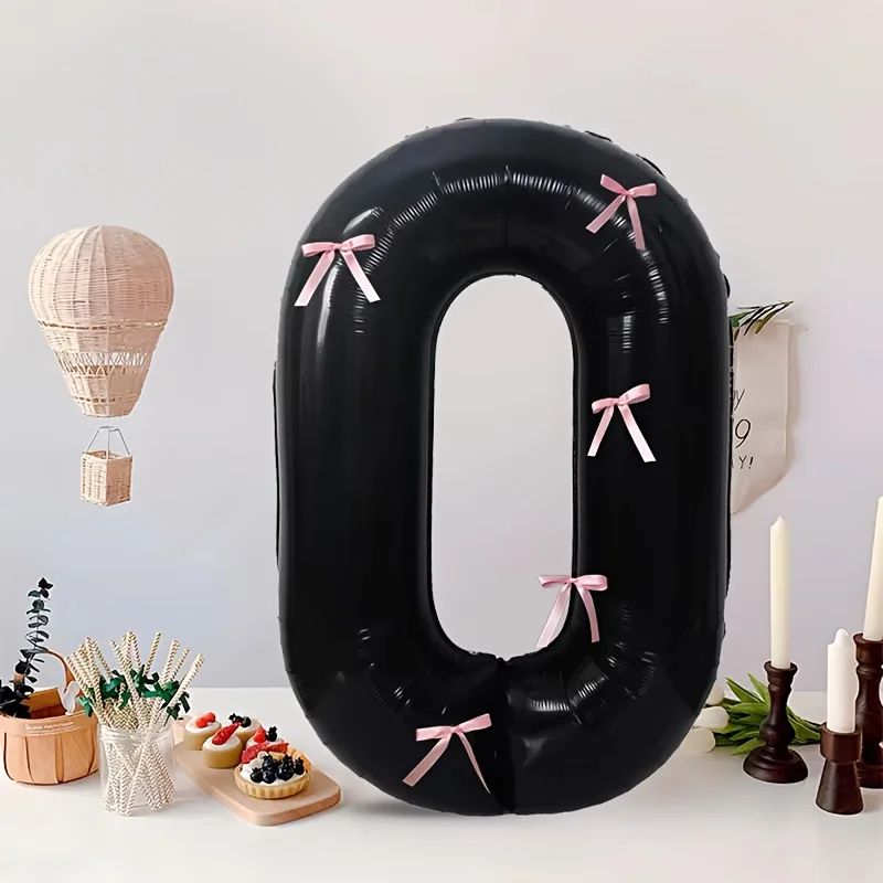 Black Number Balloon with Pink Bow