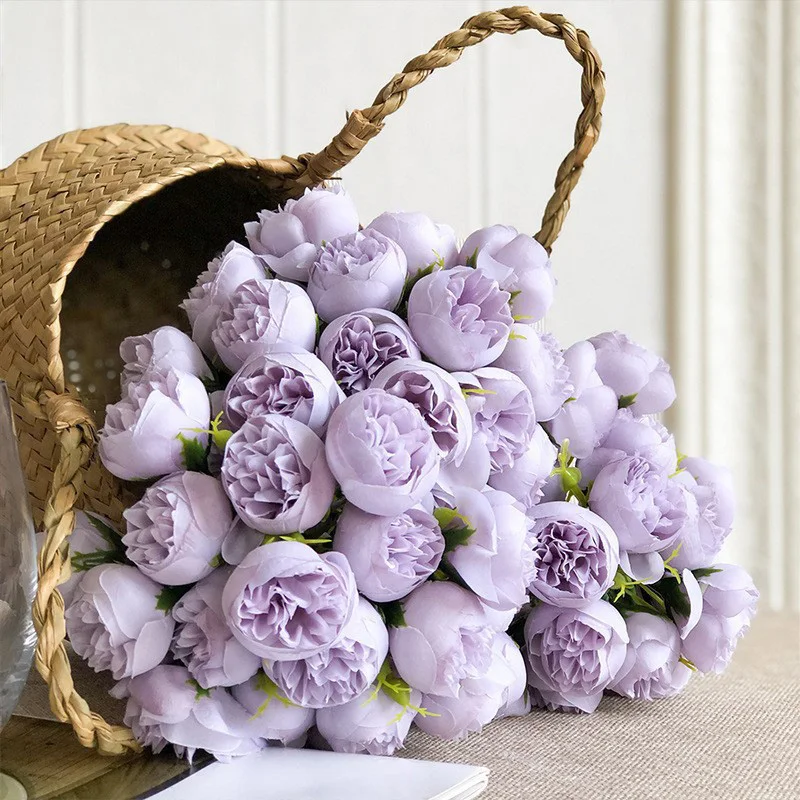 Artificial Silk Rose Pink Peony Bouquet Heads Fake Flowers for Home Table Vase Wedding Decor