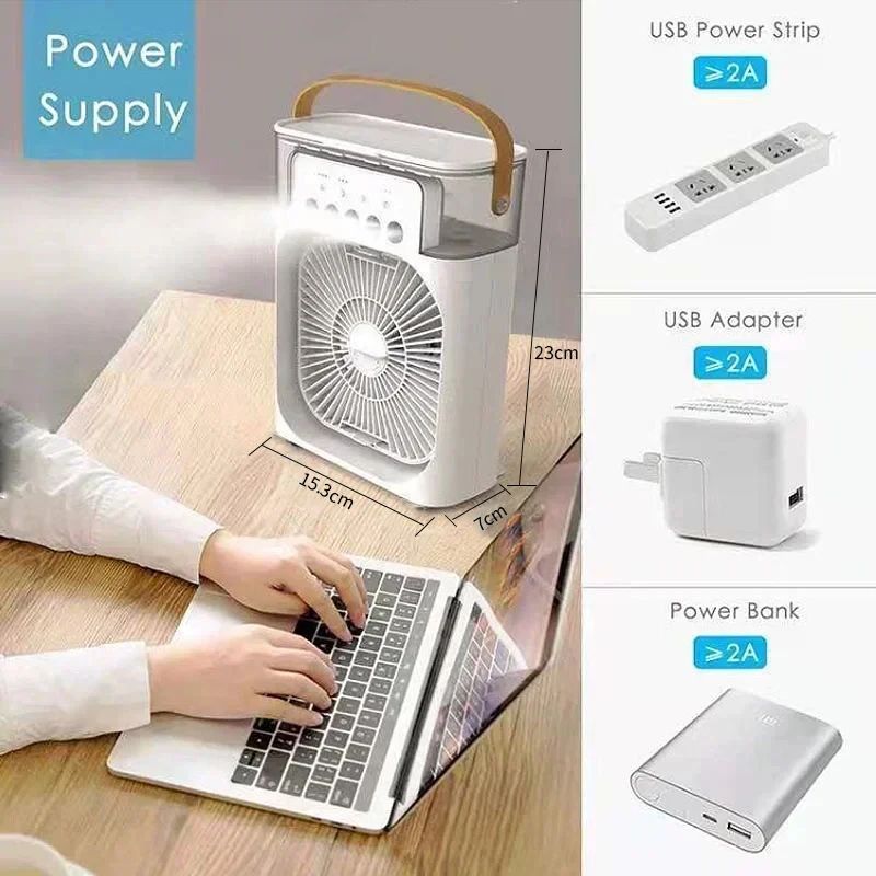 CoolBreeze 3-in-1 Mini Air Cooler Fan – Portable USB Air Conditioner, Humidifier & LED Night Light