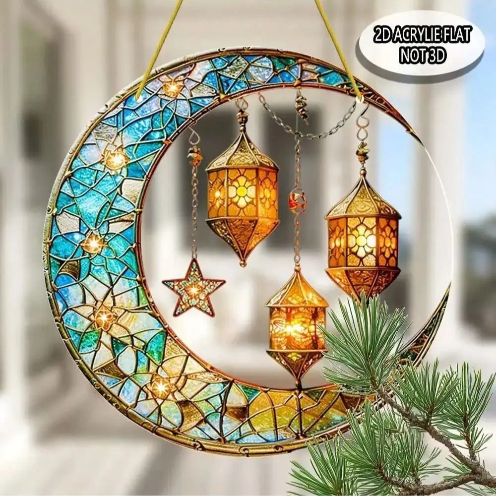 Colorful Moon Lamp Suncatcher Ramadan Decoration for Window Hanging and Religious Gifts