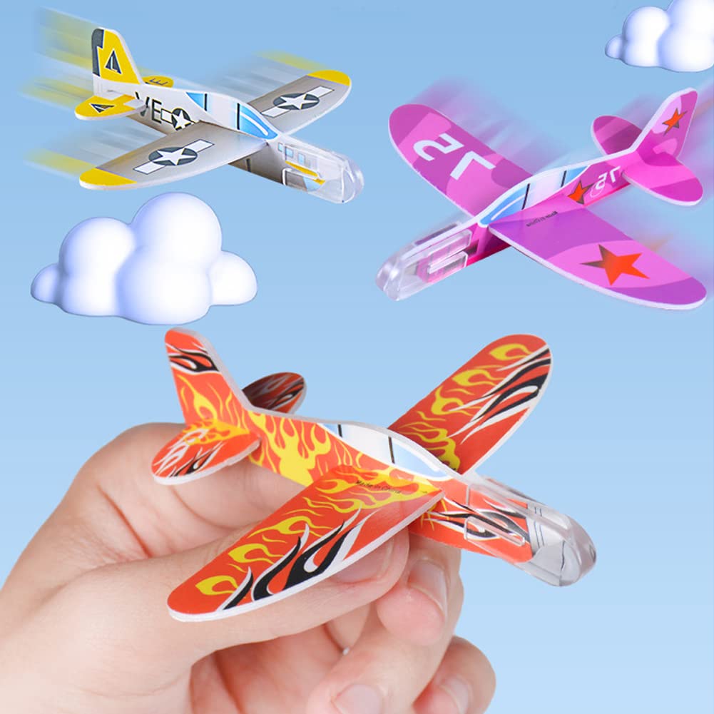 Kids Foam Glider Planes Bulk Pack for Party Favors and Outdoor Flying Fun