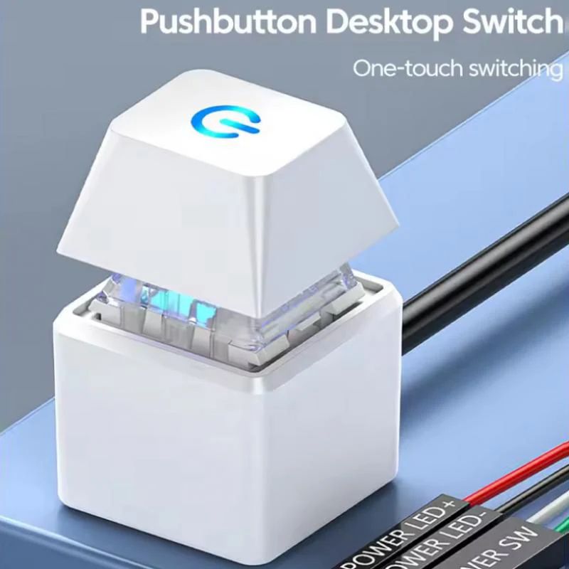 1.8m External PC Power Button Switch with Blue LED - Desktop PC Power Switch Extension for Easy Computer Start