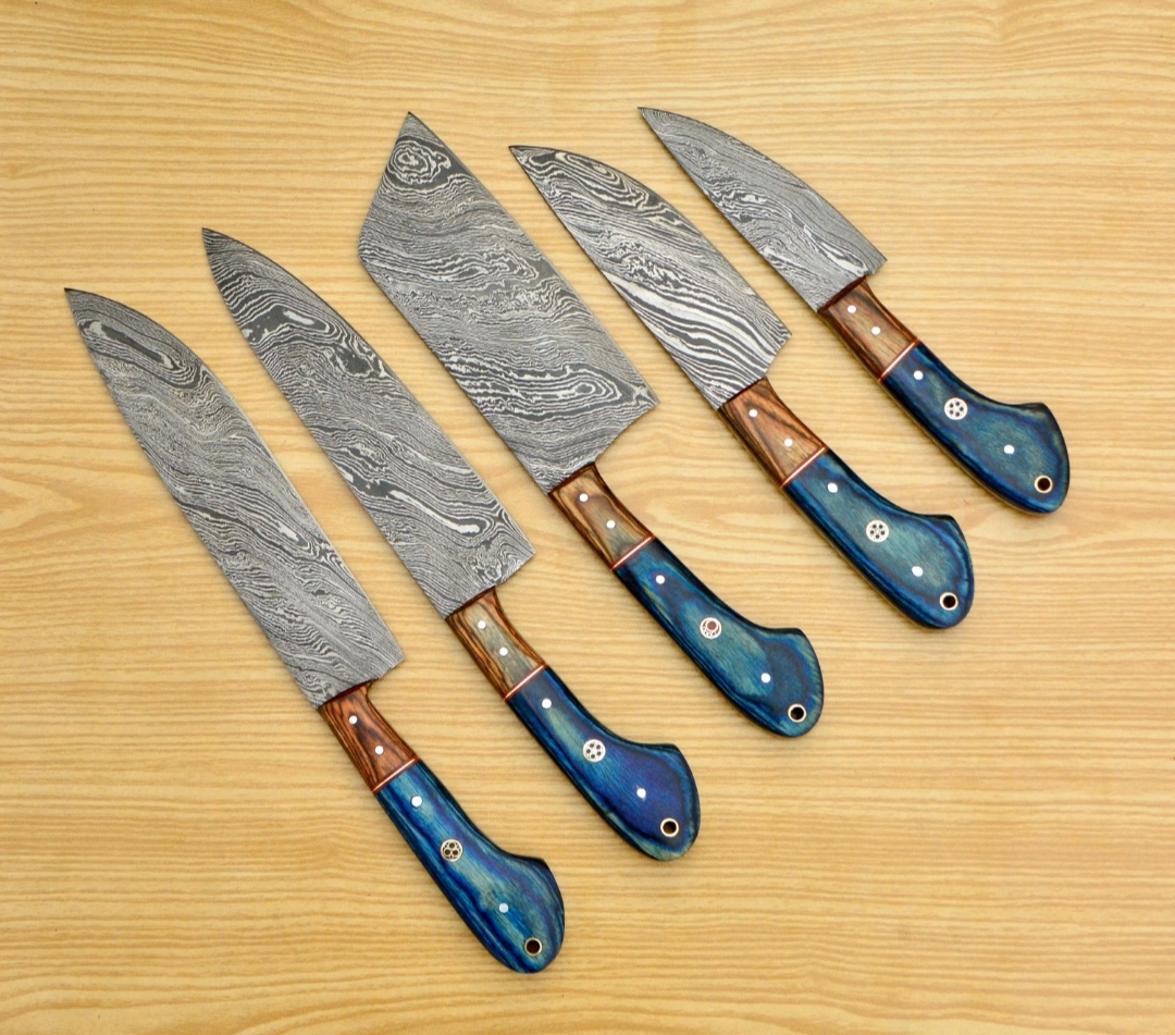Damascus Chef Set Of 5 Pieces ,Custom Handmade Chef Set , Handmade Damascus Chef Set ,Personalized Gift For Mother ,