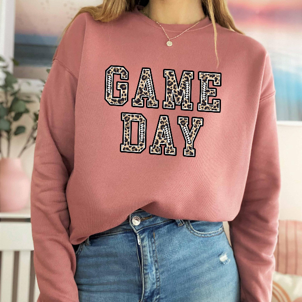 Leopard Game Day Sweatshirt Football Season Fall Crewneck Unisex Cozy Fan Wear