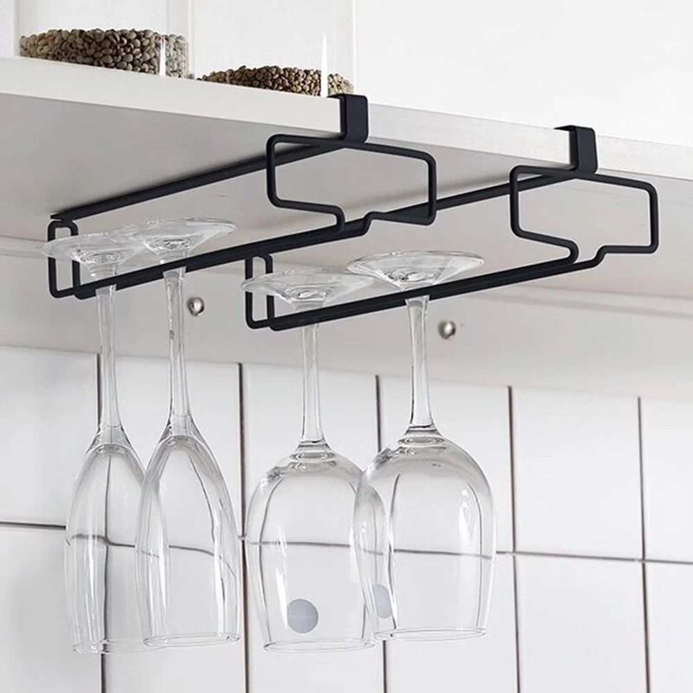 Non-Perforated Wine Glass Rack – Inverted Iron Hanging Holder – High-Footed Glass Organizer for Bar & Home Cabinets