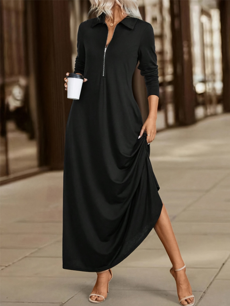 Slim Long Sleeves Shirt Dresses With Pockets, Spring Autumn Everyday Women Dress