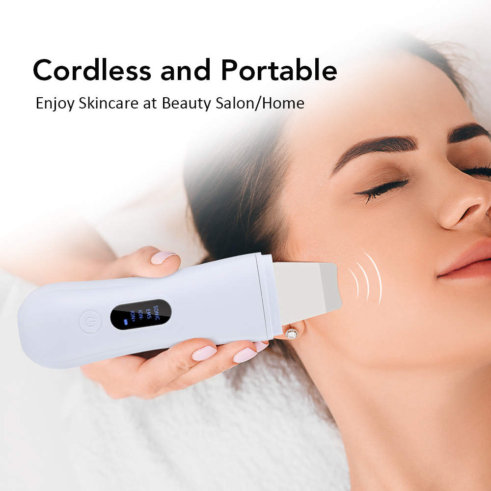 Facial Lifting Ultrasonic Cleaner, Ion Deep Face Cleaning Skin Scrubber, 4 Modes Peeling Skin Care Spatula