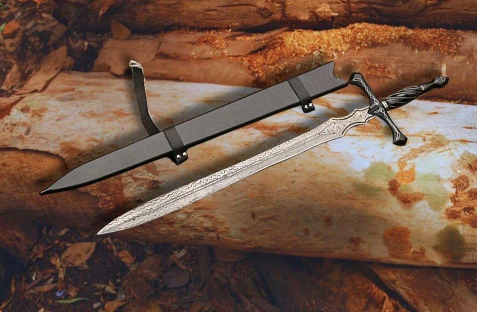 Custom Fantasy Medieval Sword Handmade Viking Replica Damascus Steel Cosplay Display