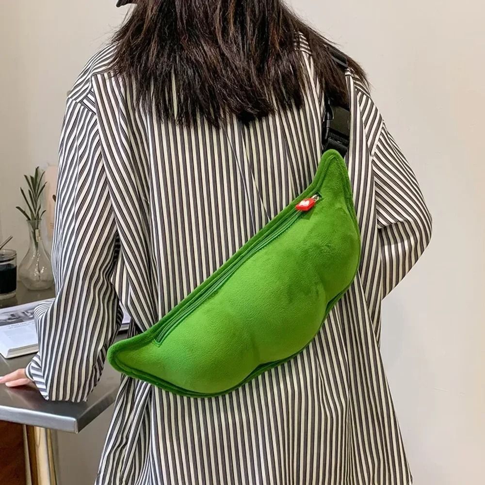 Edamame Plush Messenger Bag Creative Fun Crossbody Shoulder Bag