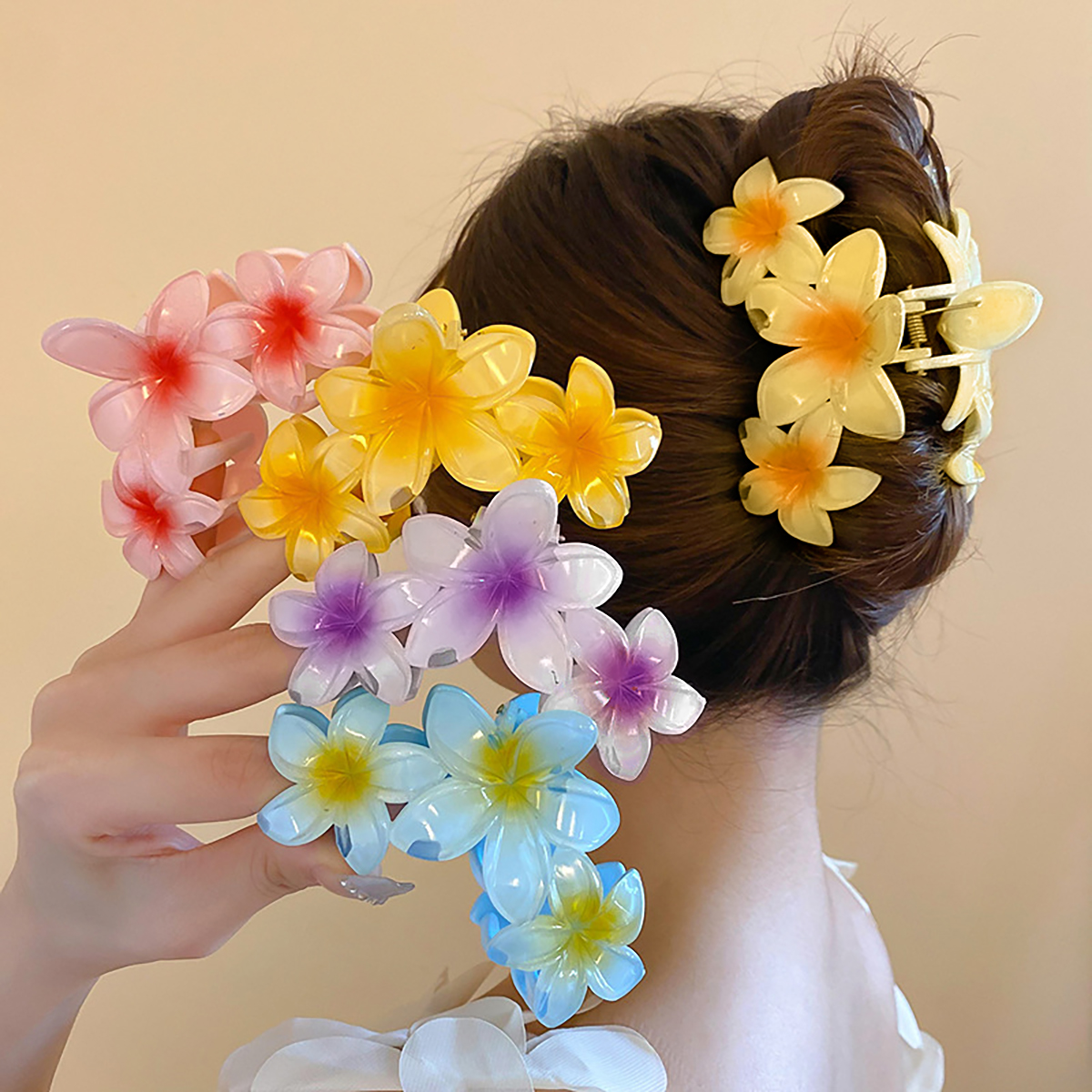 Candy Color Flower Hair Clip for Women & Girls - Sweet Gradient Shark Clip Headwear